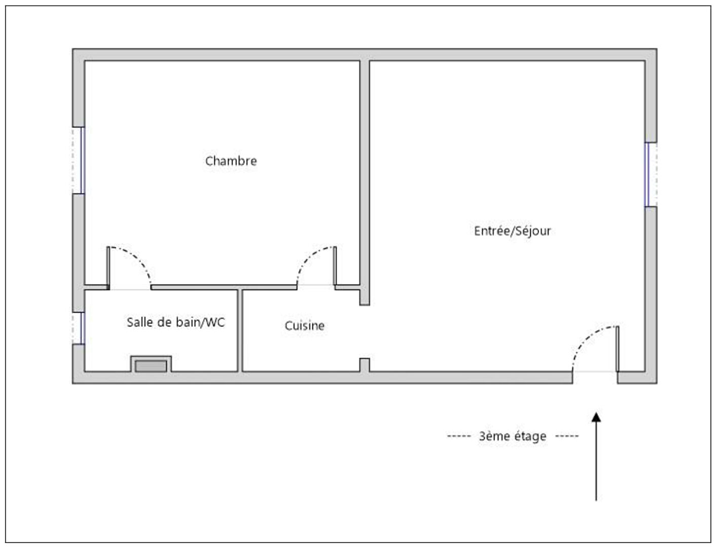 Plan de l'appartement 2 pièces 34 m² au 3e étage — 6 rue Hassard, Paris 19e
