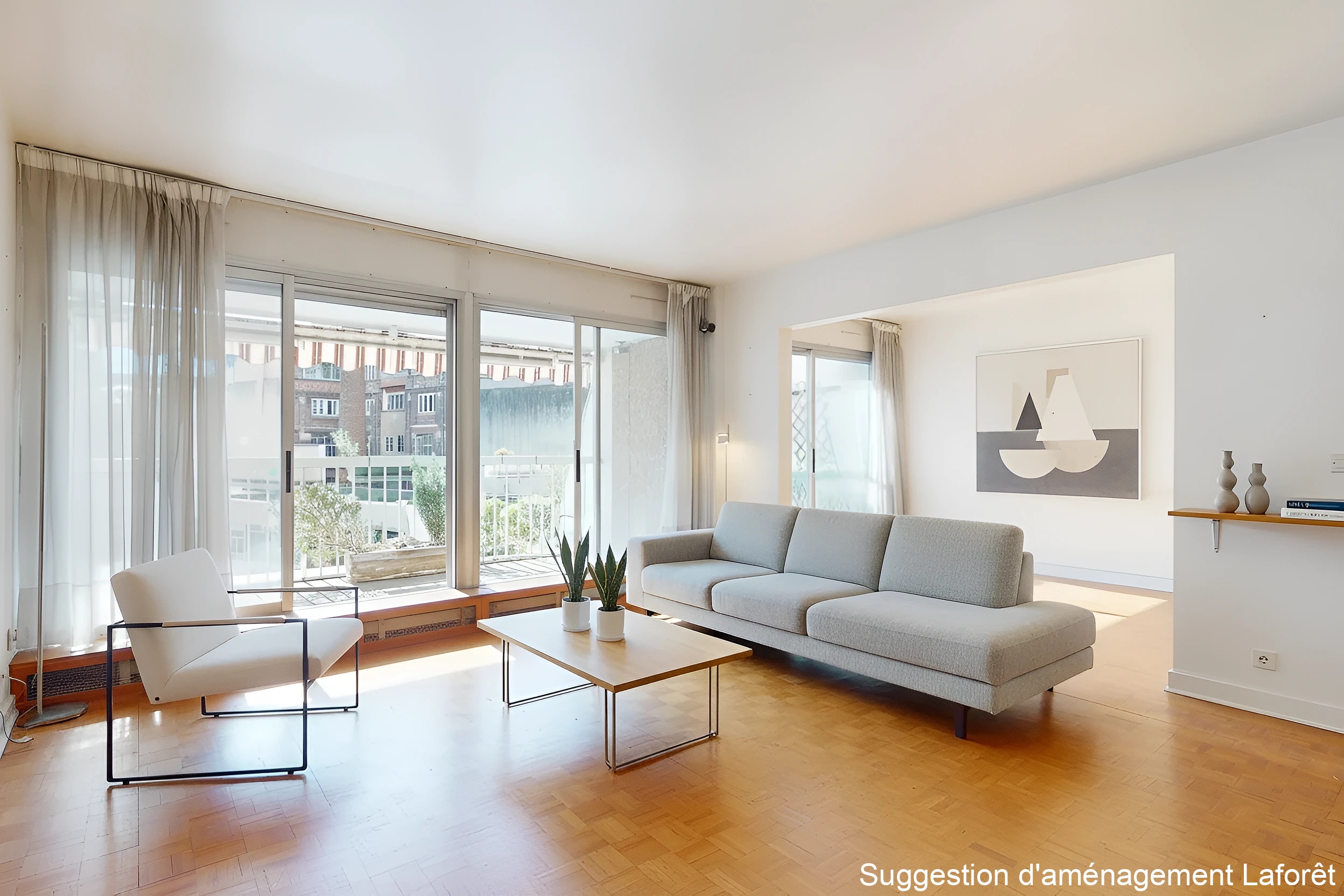 Séjour et accès à la loggia — appartement 4 pièces 92 m², rue de l'Aqueduc, Paris 10e
