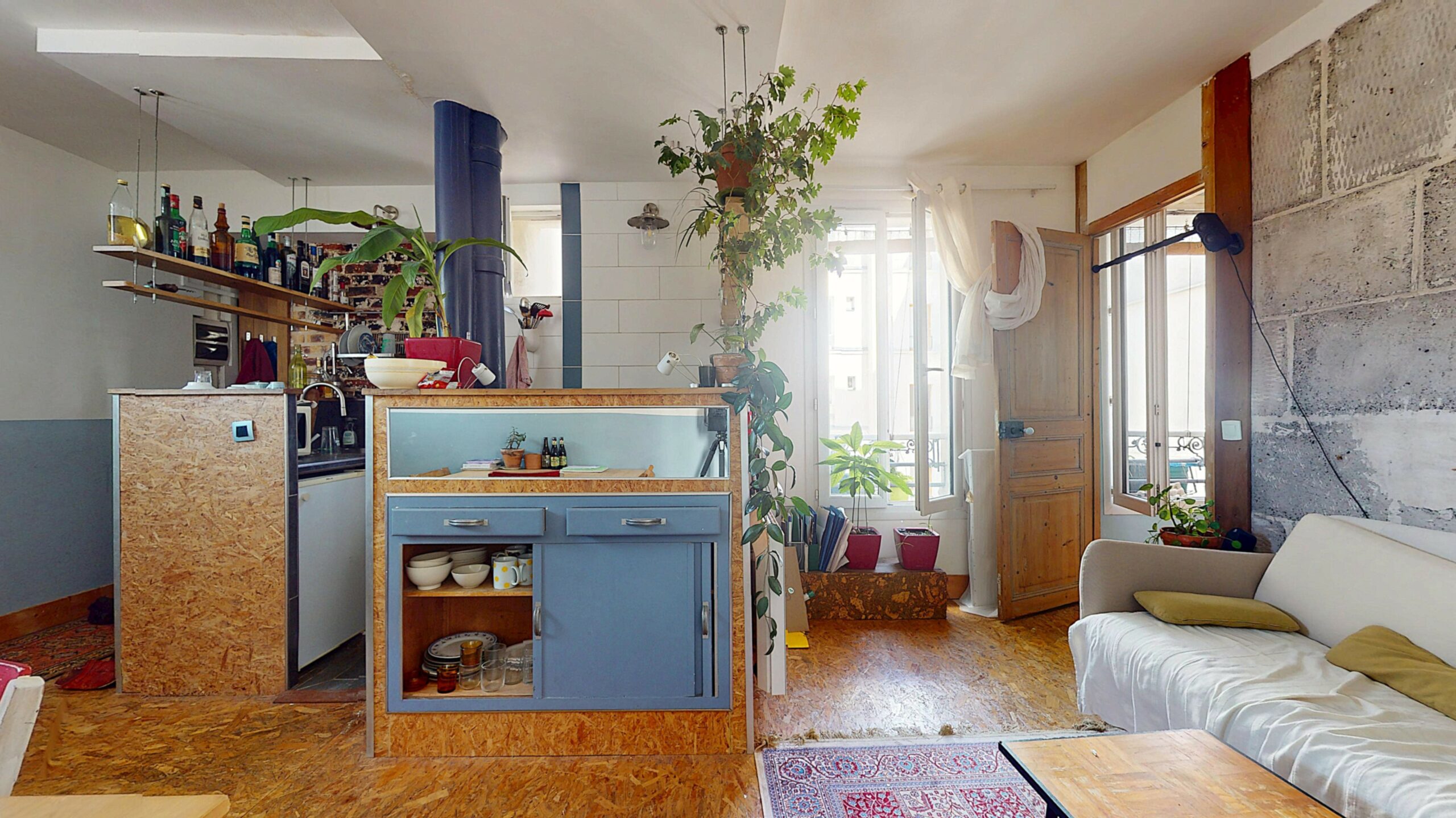 Séjour, seconde vue — appartement 2 pièces 37 m², rue d'Aubervilliers, Paris 19e